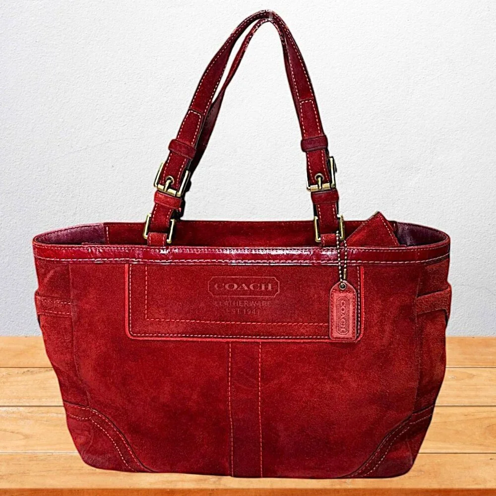 Coach 8B03 Burgundy Suede Hampton Bordeaux Tote - Picture 3 of 15
